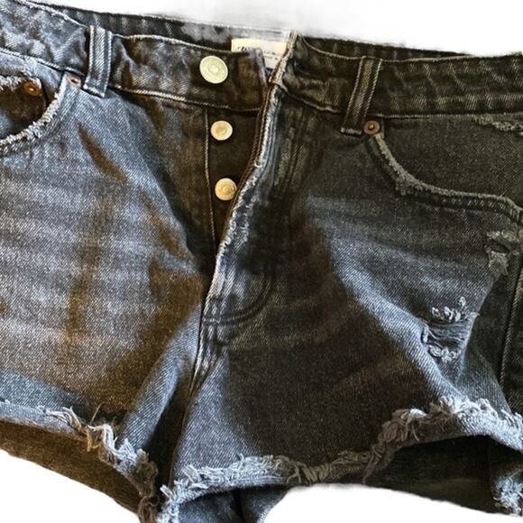 Zara Pants - Zara Button Fly Shorts Women's Size 4 Black Distressed Faded Denim Jean